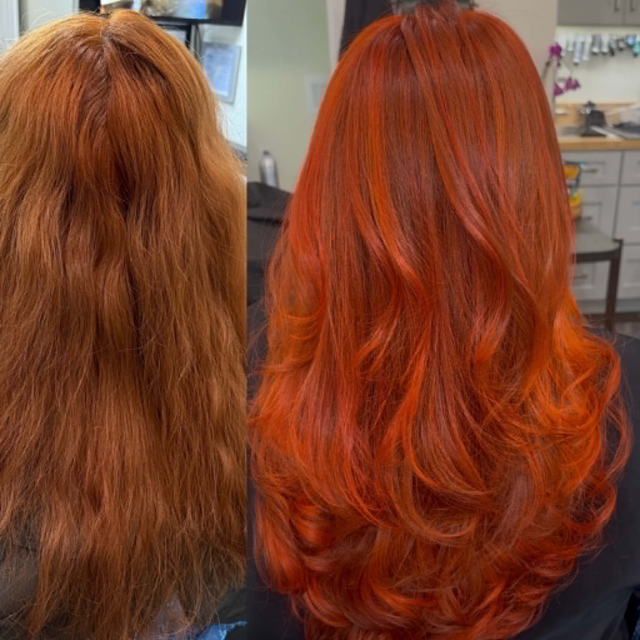 Vivid orange hair color Julia's Botanical Salon